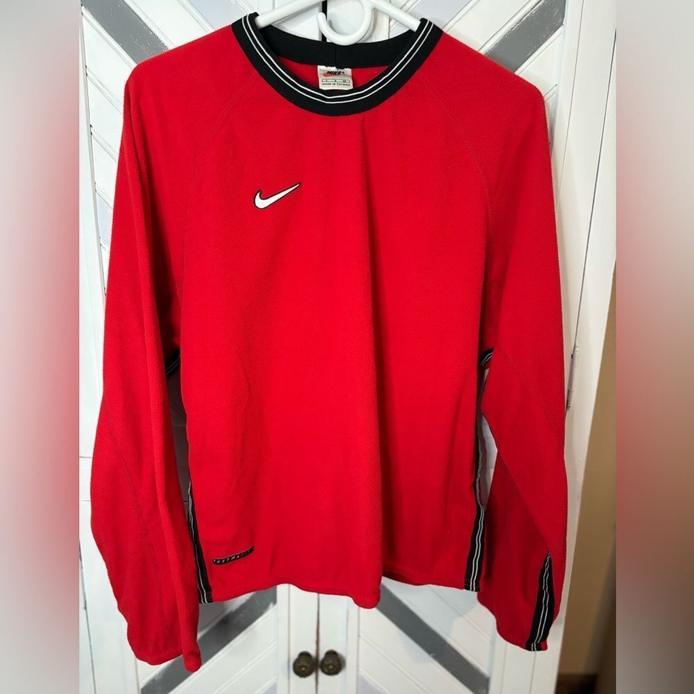 Nike Men's Small 90s Vintage Therma‎ Fit Red Black Fleece Long Sleeve Pullover - Picture 3 of 12